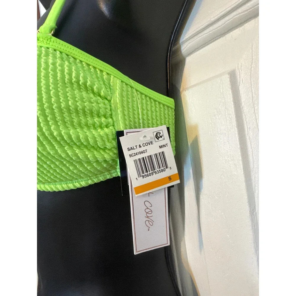 Salt Cove Two Tone Bikini Top Neon Green Mint Ring Accent Swimsuit‎ Size S